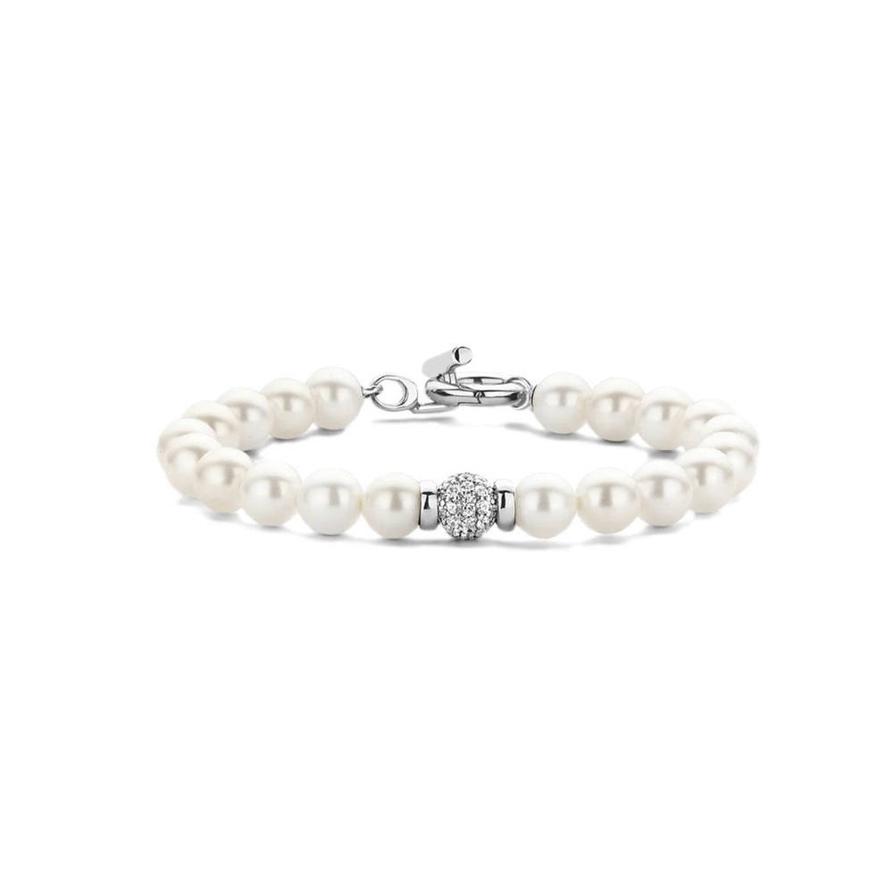 NWT TI SENTO MILANO White Pearl Necklace and Bracelet Set, Silver & Zircon Beads - Picture 2 of 2